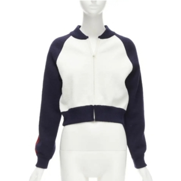 CHRISTIAN DIOR 2021 I Love Paris wool cropped track jacket zip bomber size US 6 - Picture 3 of 13